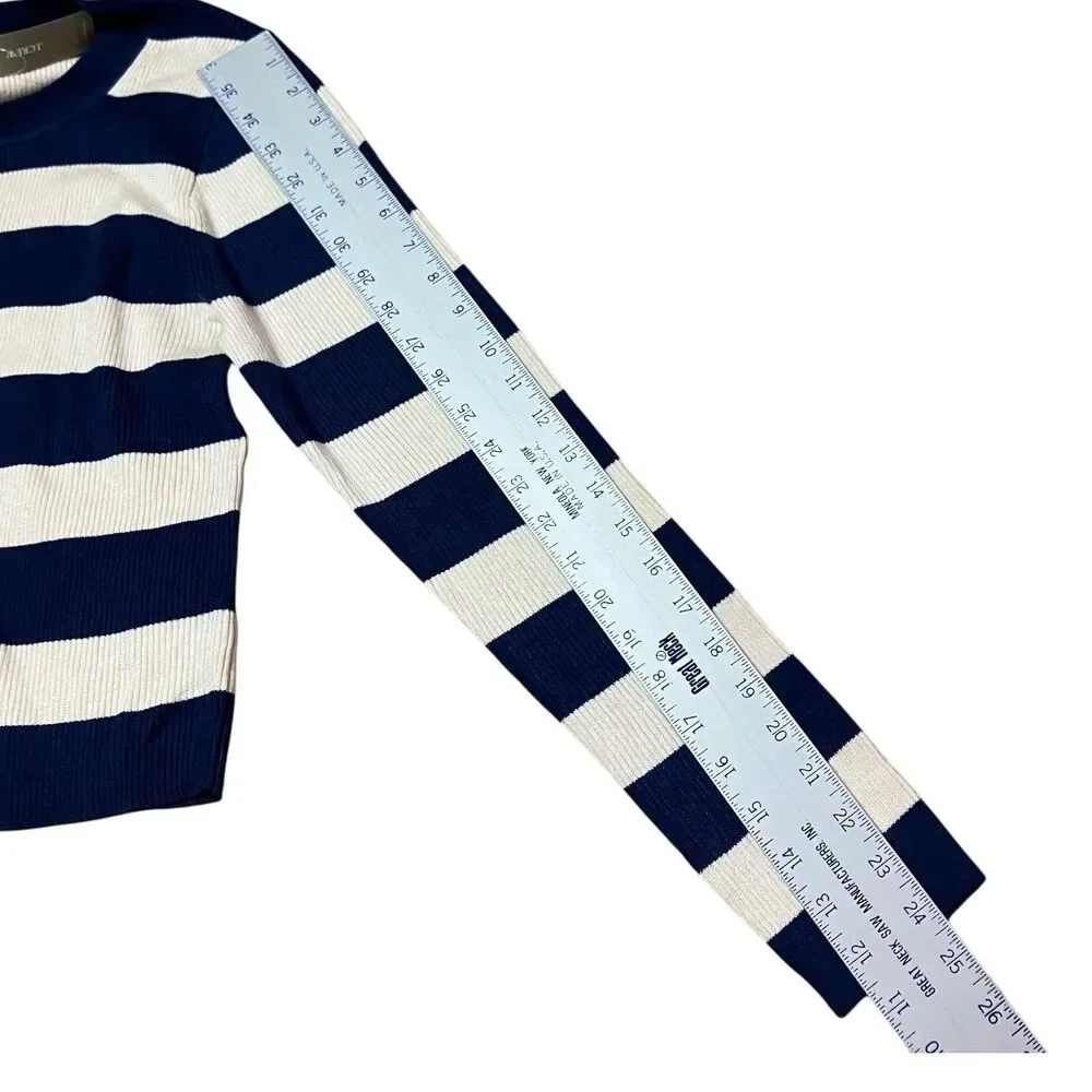 J Crew Navy‎ Cream Striped Ribbed Crewneck Nautical Coastal Sweater